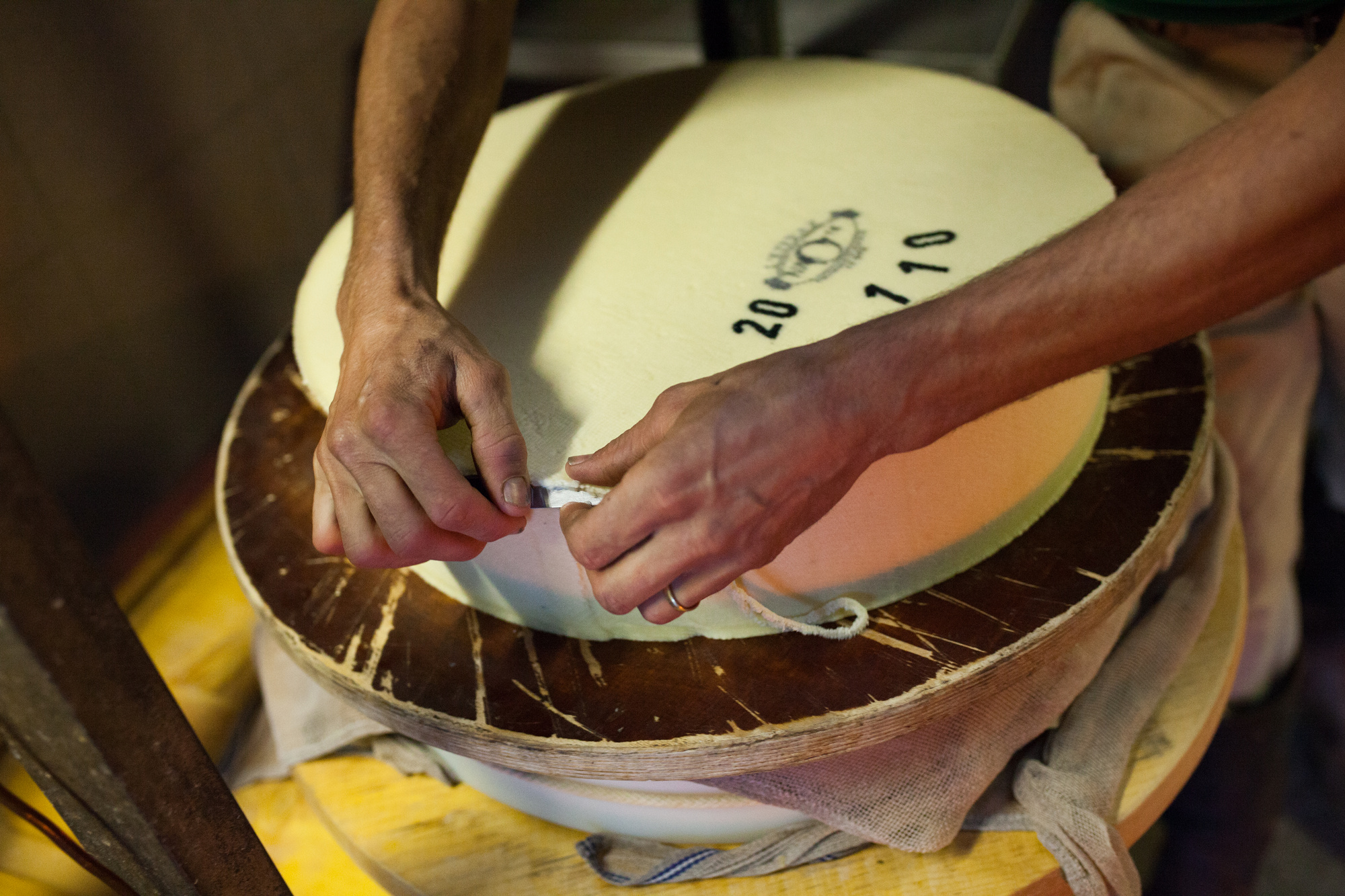 Nicolas prépare le fromage - mise sous presse