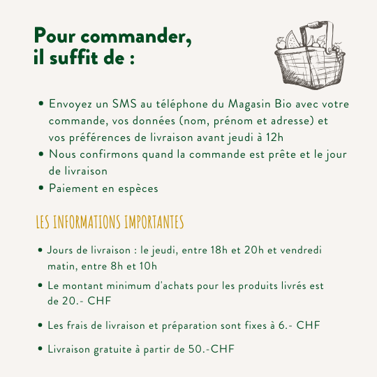 Panier Livraisons à domicile informations pour commander